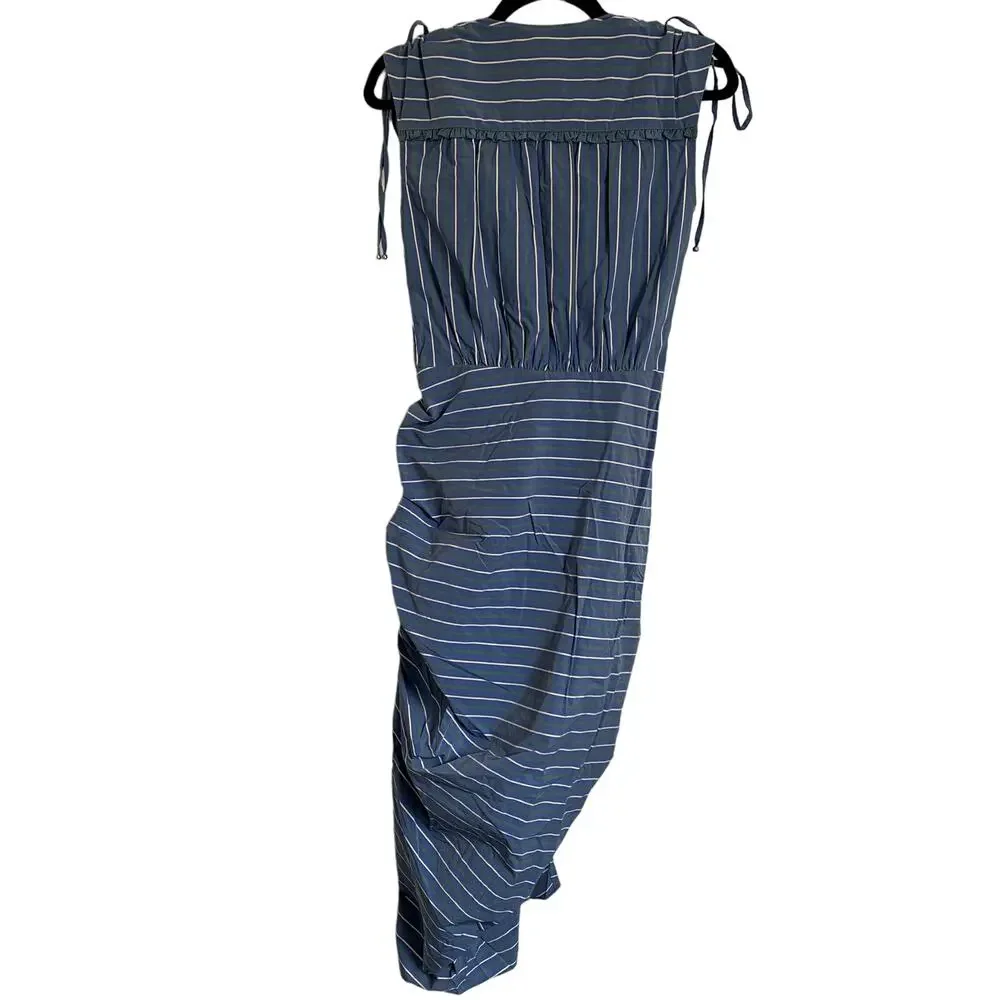 NWT Veronica Beard Teagan Stripe Ruched V-Neck Midi Dress in Blue/Kelly Green - Picture 5 of 15